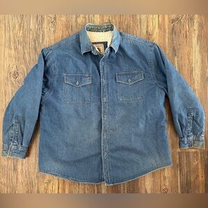 Vtg Northwest Territory Sherpa Lined Denim Trucker Shirt Jacket Shacket Mens XL